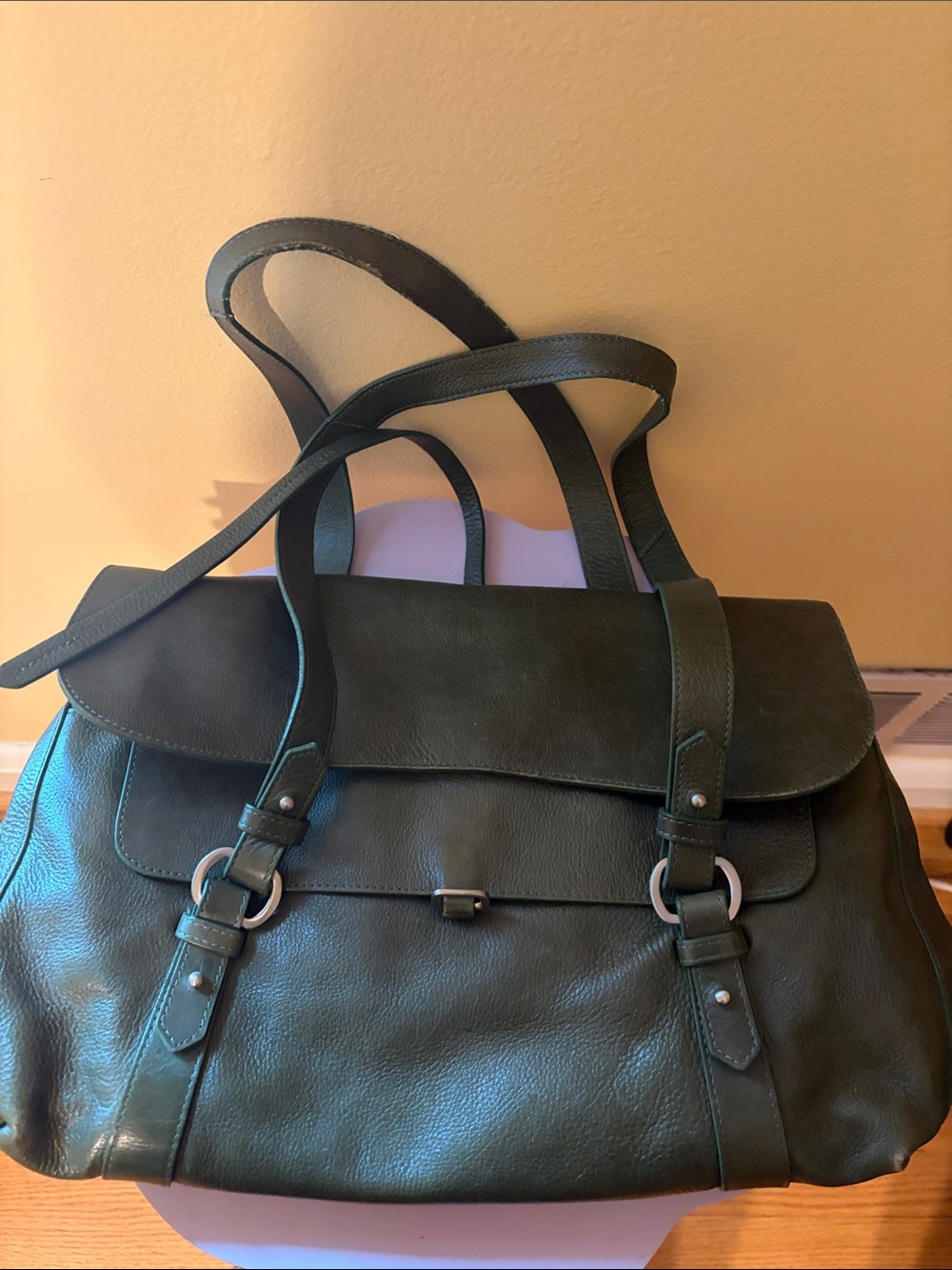 RADLEY LONDON Dark Green Leather Messenger Bag with Buckle Straps